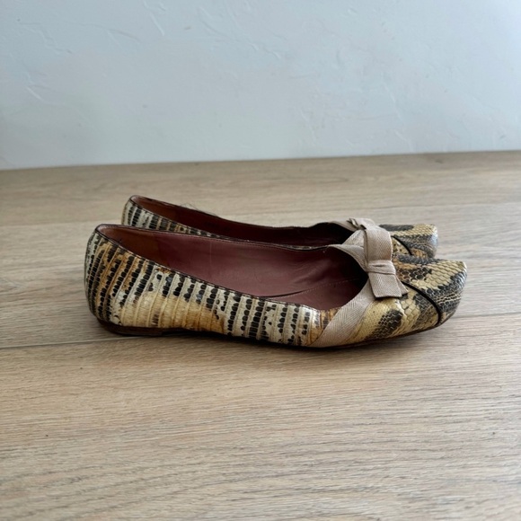 Alaia Snake Embossed Bow Tie Leather Flats 37 - Picture 2 of 6